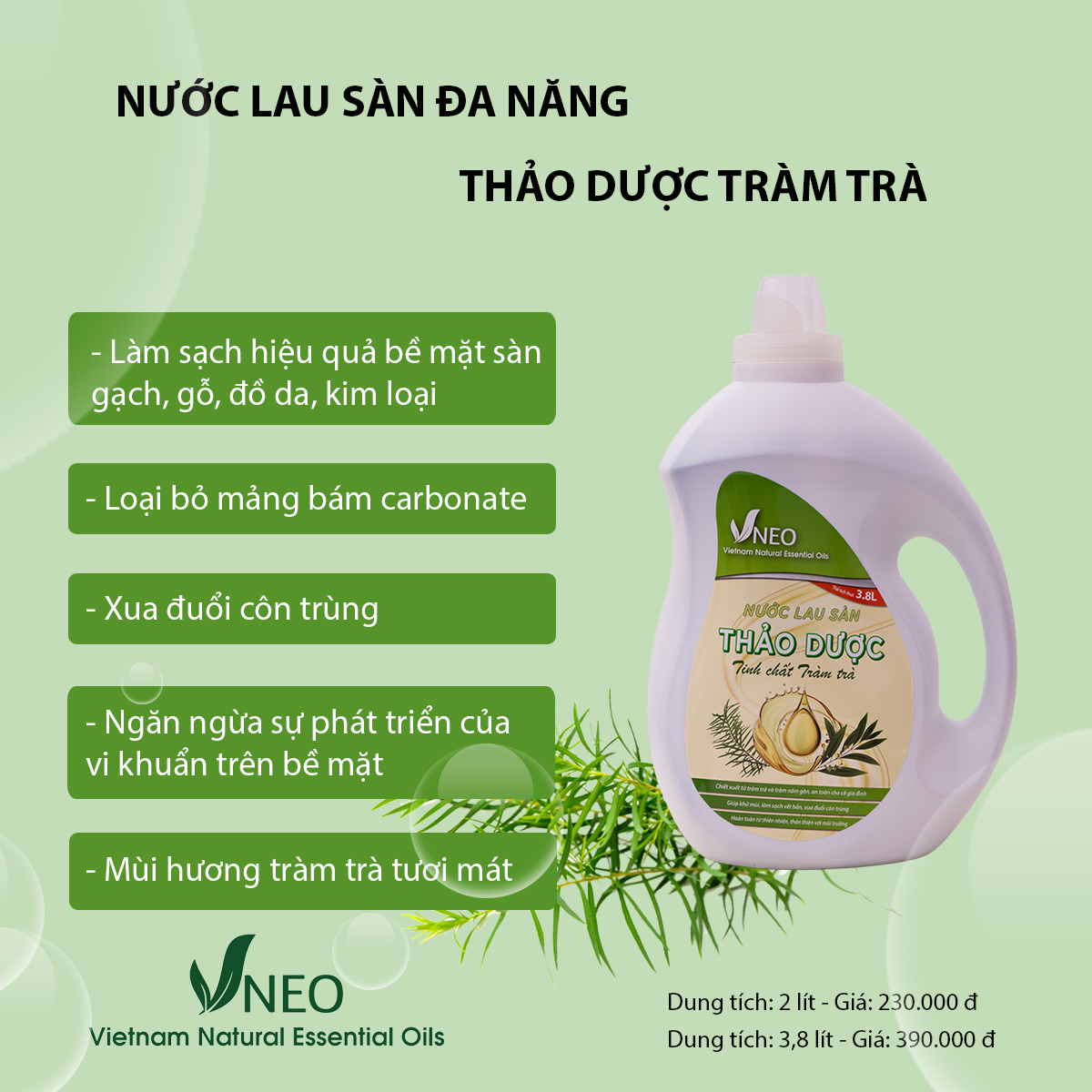 Nước lau sàn Thảo dươc Tinh chất Tràm trà (3,8 Lít)